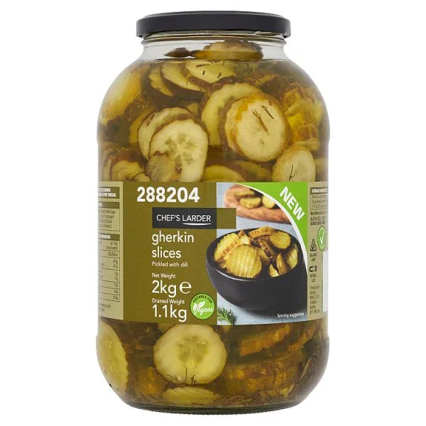 Chef's Larder Gherkin Slices 2kg (Pack of 4) - Bulkbuydirect