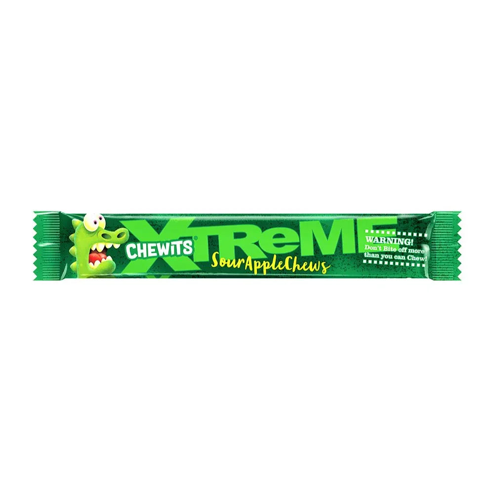 Chewits Xtreme Extreme Sour Apple Chews 34g (case of 24) - Bulkbuydirect
