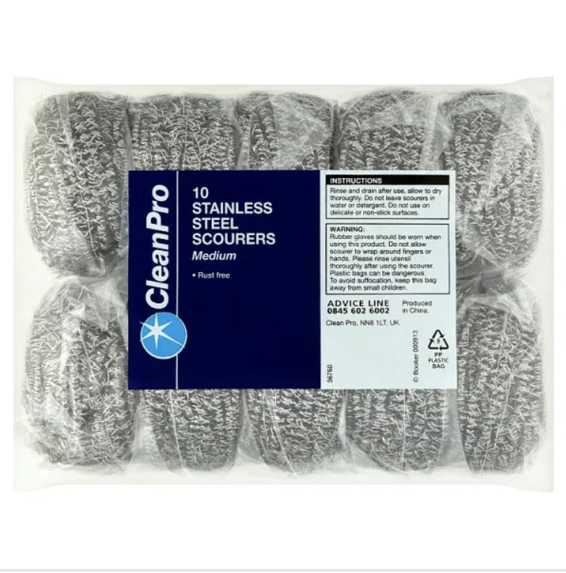CleanPro 10 Stainless Steel Scourers, Medium - Bulkbuydirect