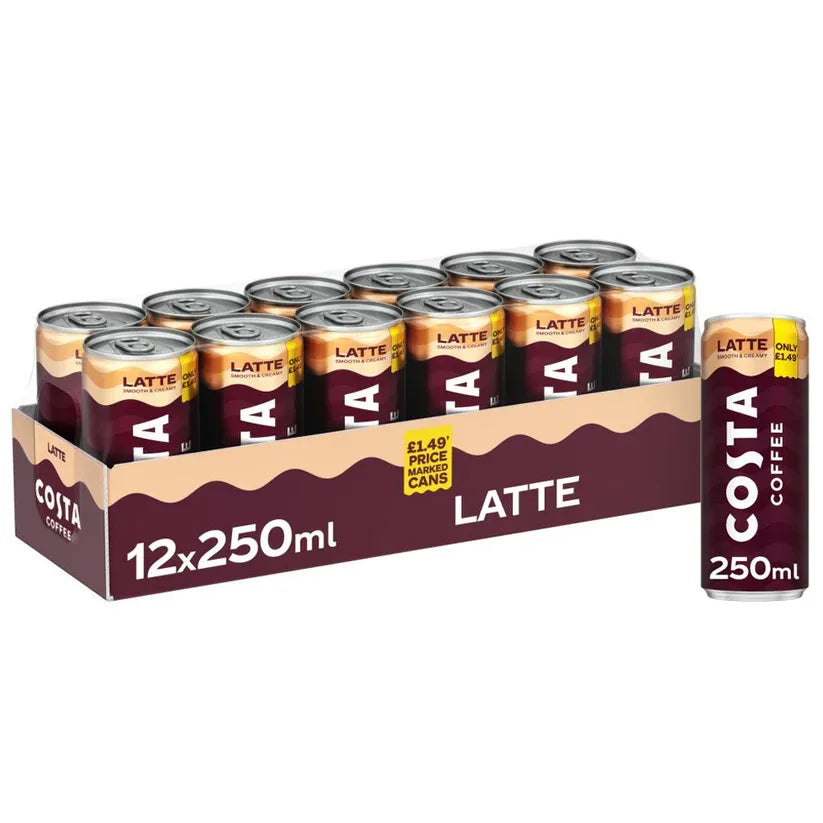 Costa Coffee Latte Iced Coffee 12 x 250ml, PMP £1.49, Case of 12 - Bulkbuydirect