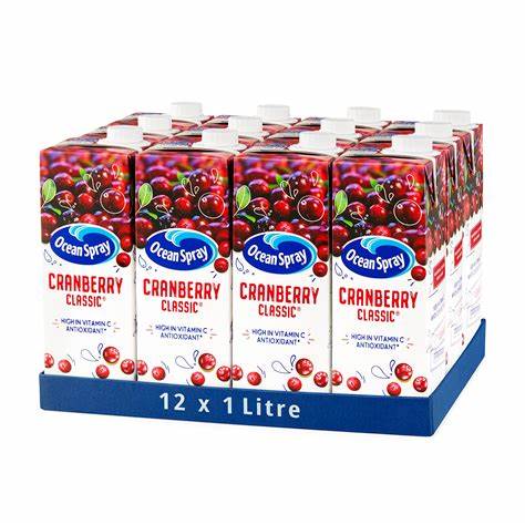 Ocean Spray Cranberry Classic 12 x 1L | Dive into the Refreshing Tartness of Pure Cranberries