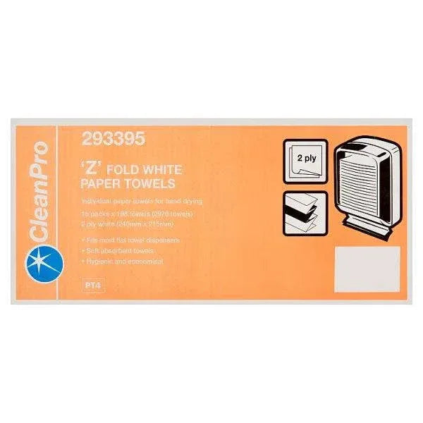 CleanPro 'Z' Fold White Paper Towels 2 Ply 15 Packs 198 Towels (Pack of 1) - Bulkbuydirect