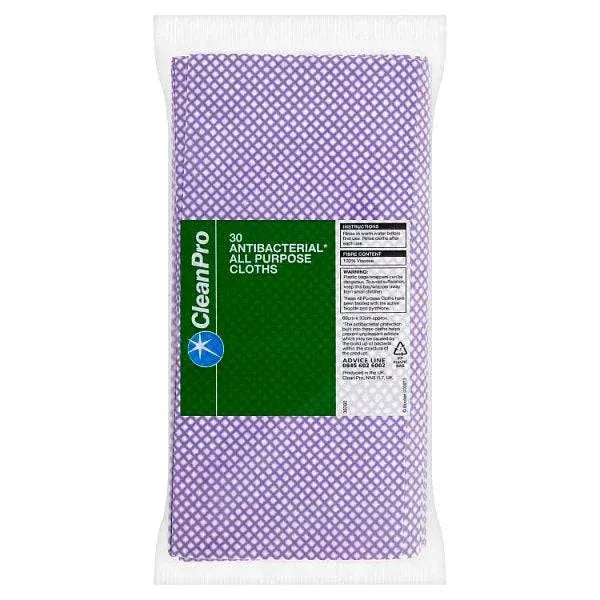CleanPro 30 Antibacterial All Purpose Cloths 60cm x 30cm (Pack of 27) - Bulkbuydirect