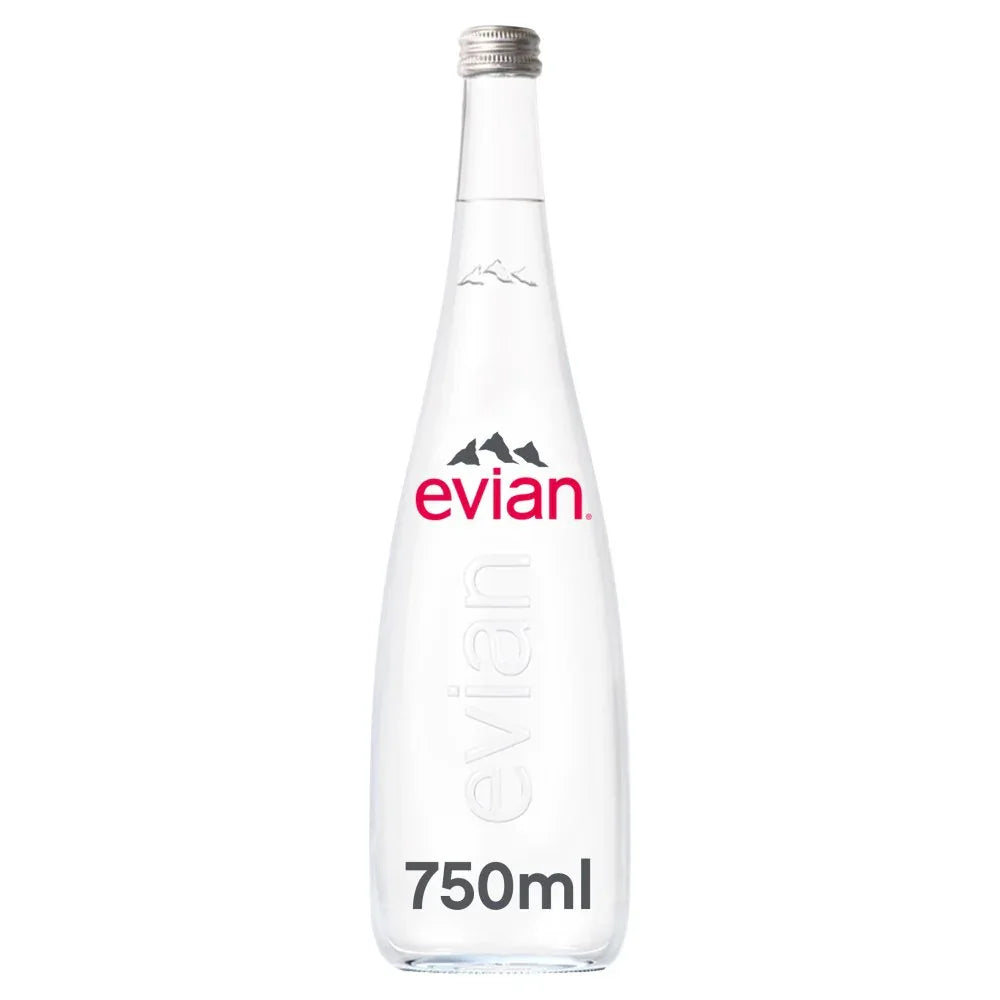 evian Still Natural Mineral Water Glass Bottle 750ml (12 Pack) - Bulkbuydirect