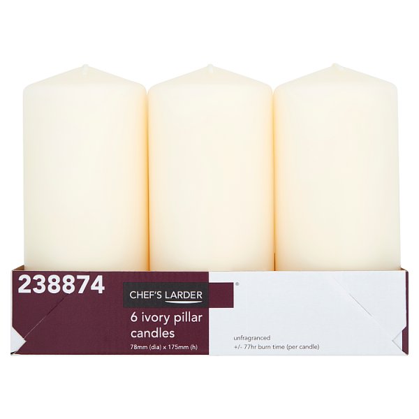 Chef's Larder 6 Ivory Pillar Candles 78mm x 175mm (Pack of 1)