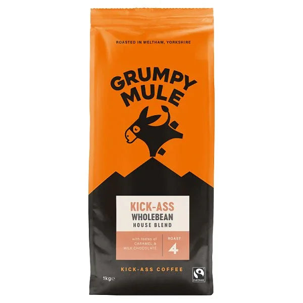 Grumpy Mule Kick Ass House Blend Whole Coffee Beans 1kg (Pack of 8) - Bulkbuydirect