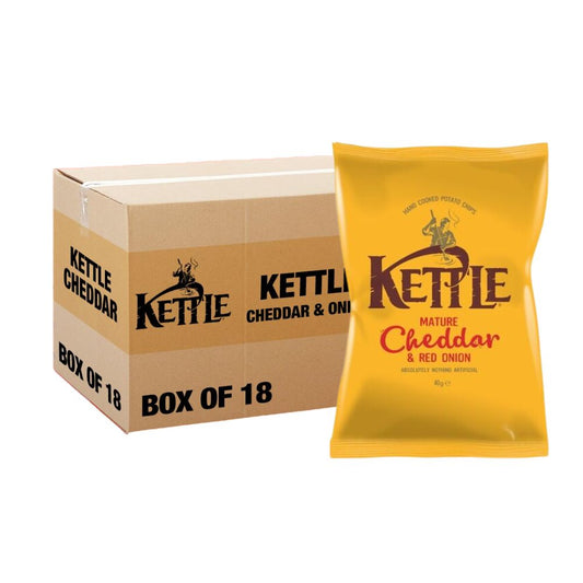KETTLE® Chips Mature Cheddar & Red Onion Crisps 40g, Pack of 18 - Bulkbuydirect