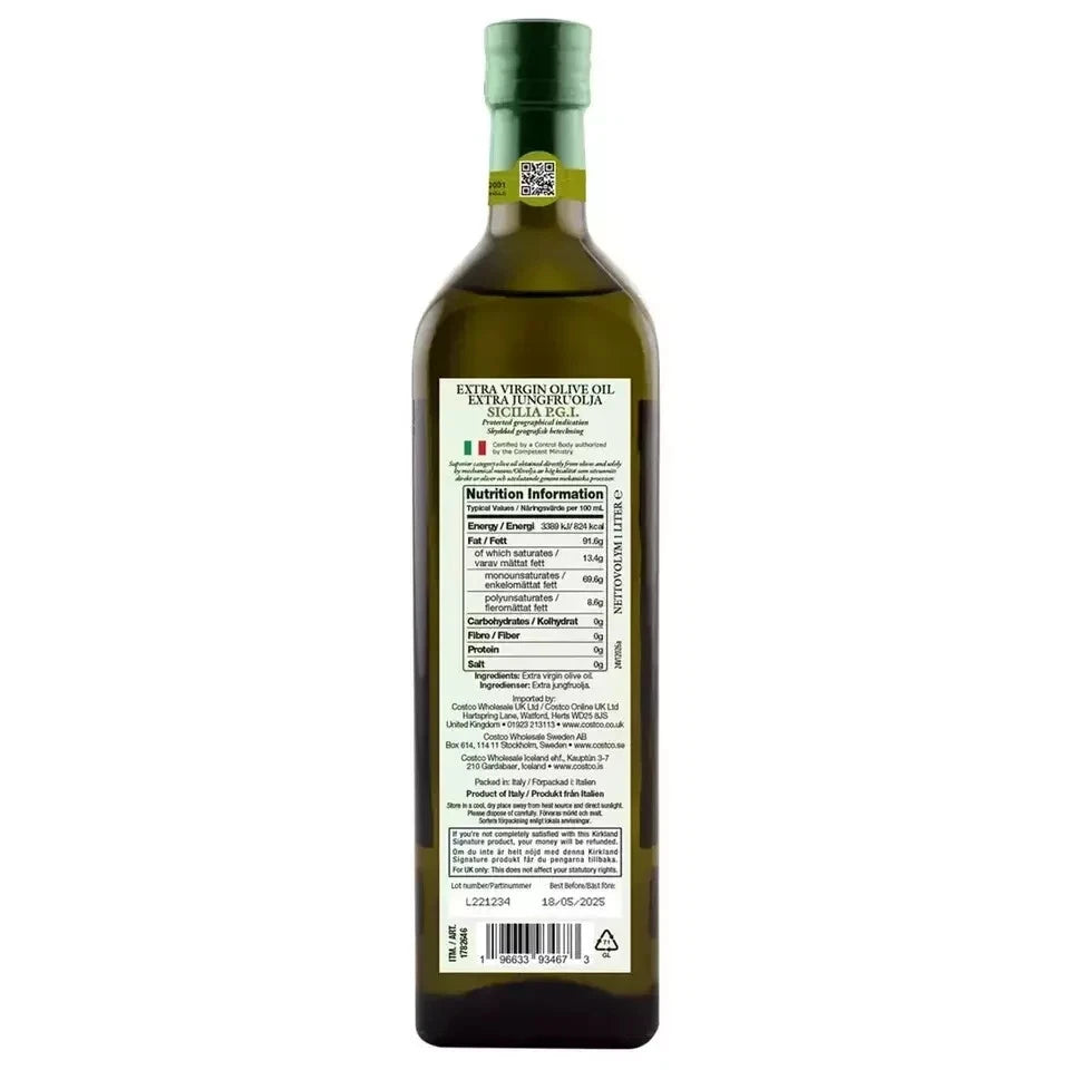 Kirkland Signature Extra Virgin Sicilia Olive Oil, 1L - Bulkbuydirect