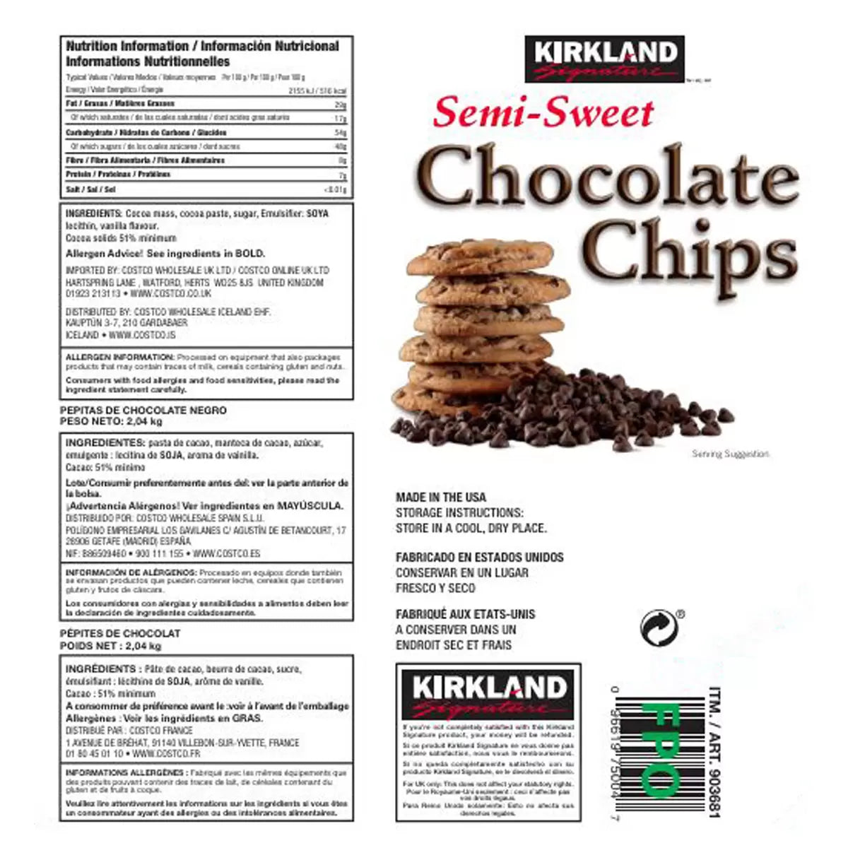 Kirkland Signature Chocolate Chips, 2kg - Bulkbuydirect