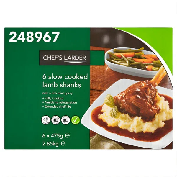 Chef's Larder Slow Cooked Lamb Shanks 6 x 475g (2.85kg) (Pack of 1) - Bulkbuydirect