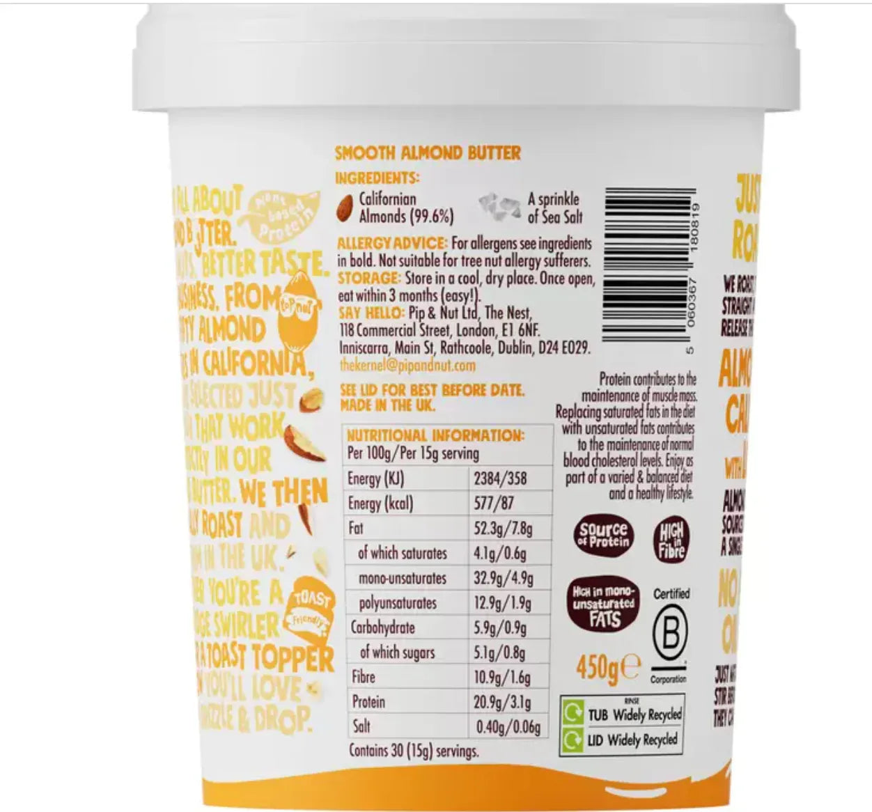 Pip & Nut Smooth Almond Butter 450g - Bulkbuydirect