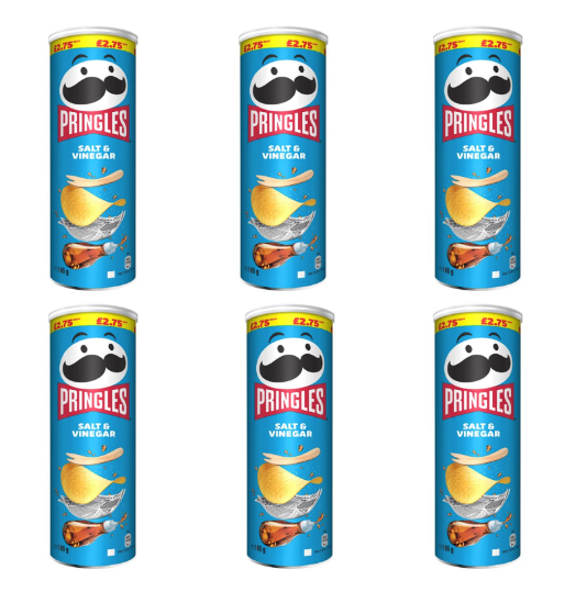 Pringles Salt & Vinegar 165g, PM £2.75, Pack of 6 - Bulkbuydirect