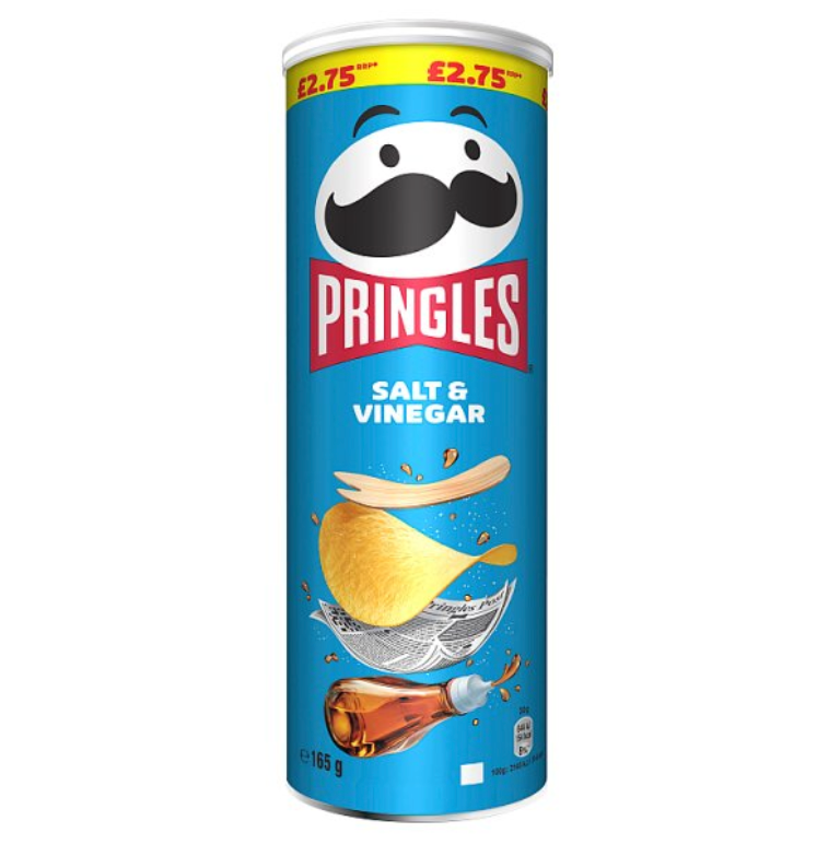 Pringles Salt & Vinegar 165g, PM £2.75, Pack of 6 - Bulkbuydirect