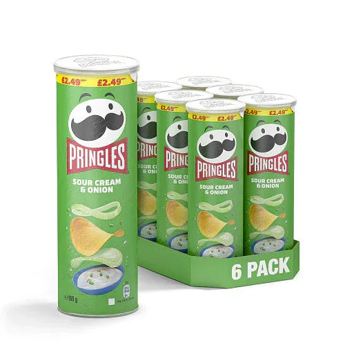 Pringles Sour Cream & Onion 165g, PM2.99, Pack of 6 - Bulkbuydirect