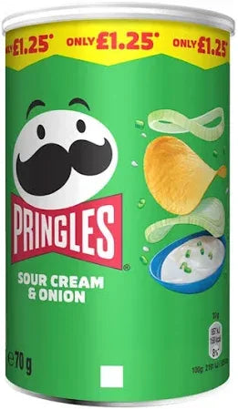 Pringles Sour Cream & Onion 70g, PM £1.25, Pack of 12 - Bulkbuydirect