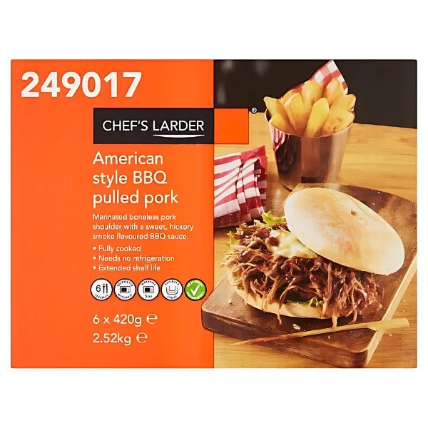Chef's Larder American Style BBQ Pulled Pork 6 x 420g (2.52kg) (Pack of 1) - Bulkbuydirect