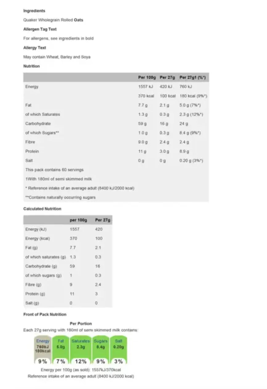 Quaker Oat So Simple Original - 60 x 27g - Bulkbuydirect