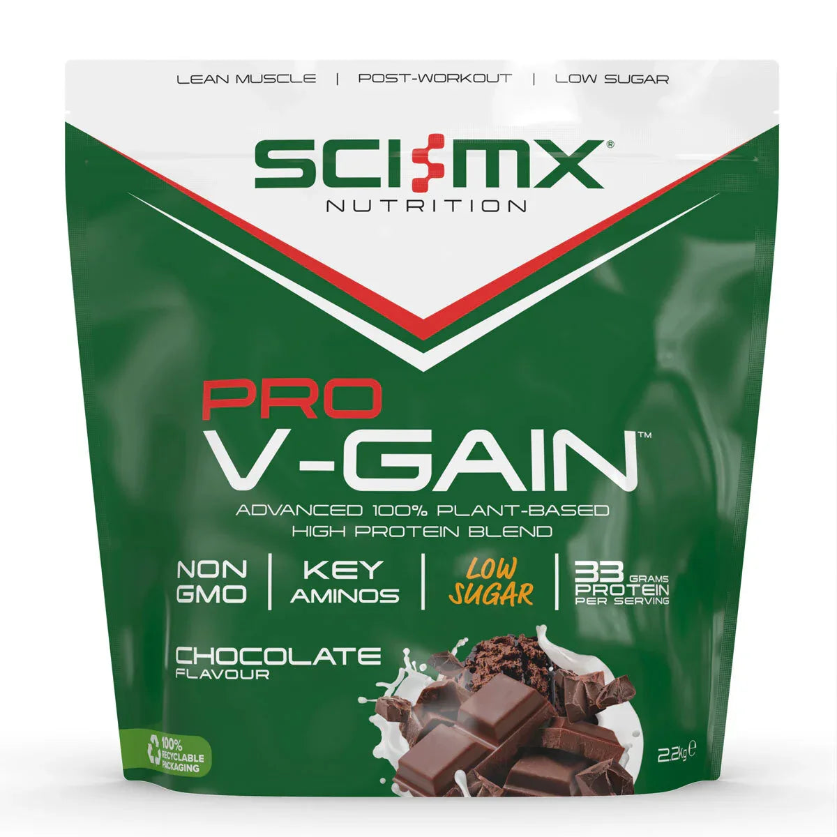 SCI-MX Nutrition Pro V-Gain Chocolate Protein Powder 2.2kg - Plant-Powered Strength and Flavour - Bulkbuydirect