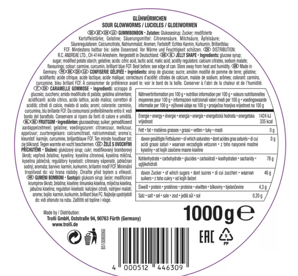 Trolli Sour Glowworms, 1kg: Illuminate Your Taste Buds with Tangy Delight - Bulkbuydirect