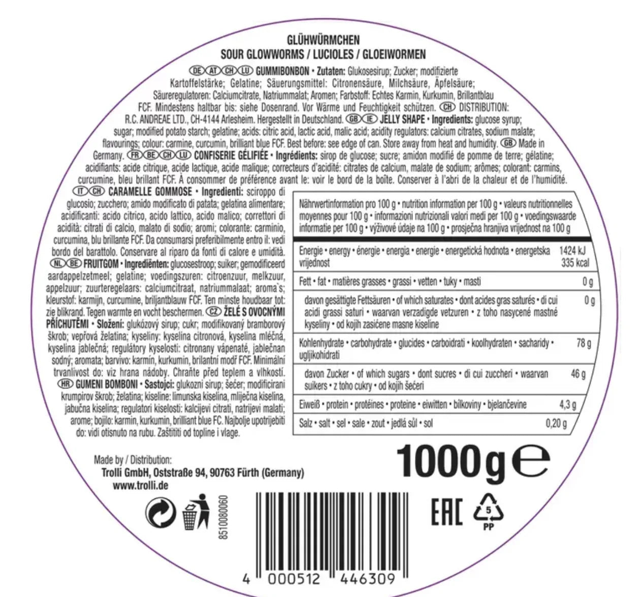 Trolli Sour Glowworms, 1kg: Illuminate Your Taste Buds with Tangy Delight - Bulkbuydirect