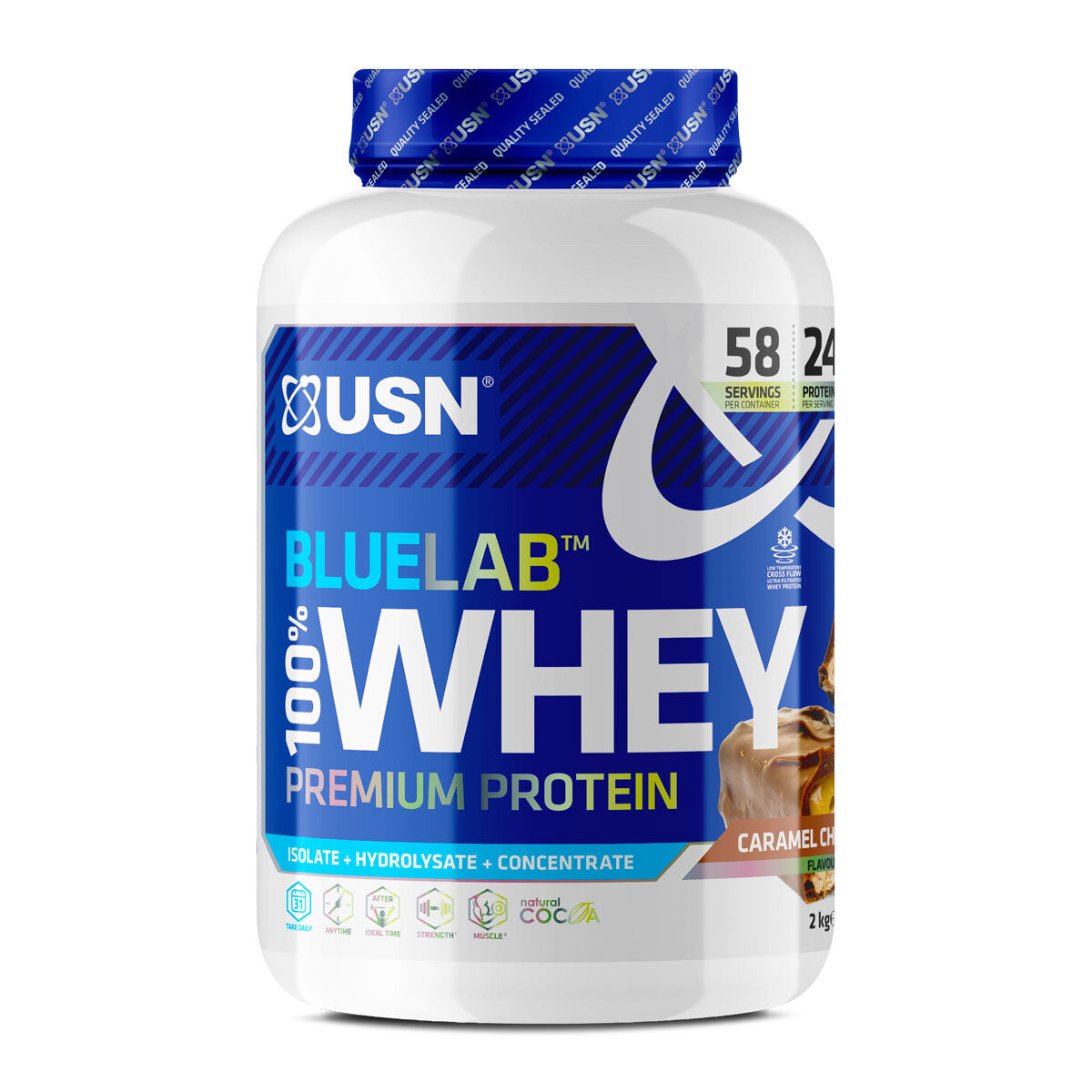 USN Blue Lab Whey Powder Caramel Chocolate Flavour, 2kg - Bulkbuydirect