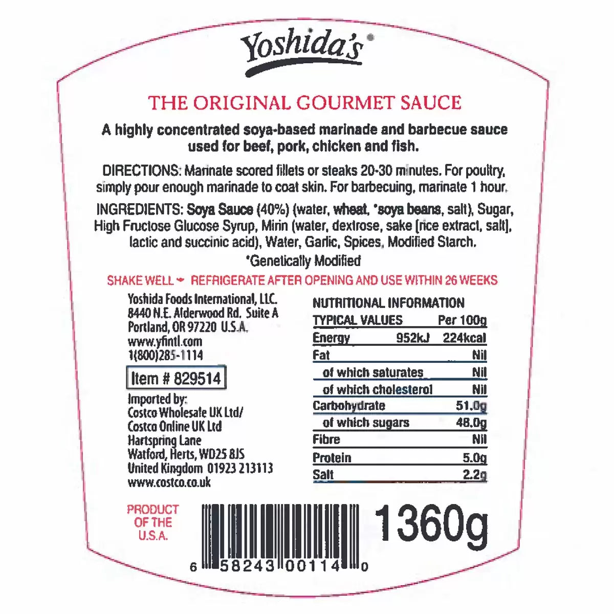Yoshida's Original Gourmet Sauce, 1.36kg - Bulkbuydirect
