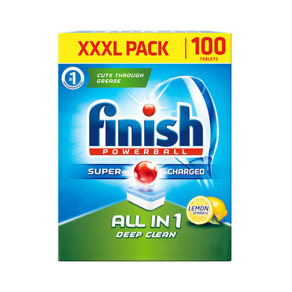 Finish Powerball All In 1 Lemon Dishwasher Tablets, 2 x Pack of 100: Effortless Brilliance for Sparkling Clean Dishes