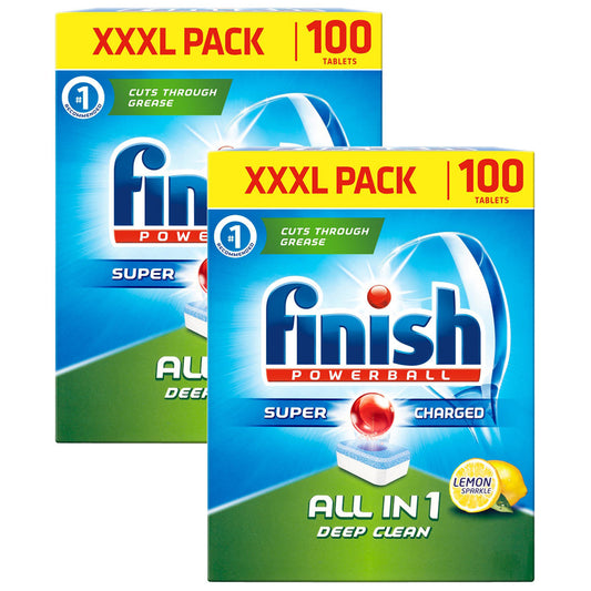Finish Powerball All In 1 Lemon Dishwasher Tablets, 2 x Pack of 100: Effortless Brilliance for Sparkling Clean Dishes