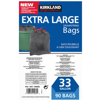 Kirkland Signature 33 Gallon Flex-Tech Bin Bags Pack of 90 - Effortless Cleanup for Every Need