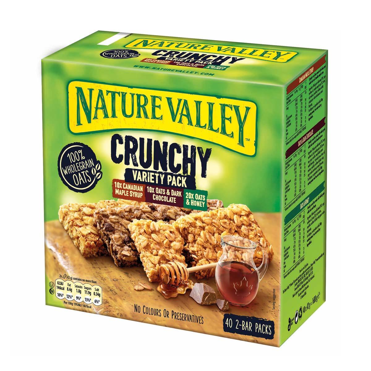 Nature Valley Crunchy Bars Variety Pack of 40 x 42g - Natural Crunch and Wholesome Goodness