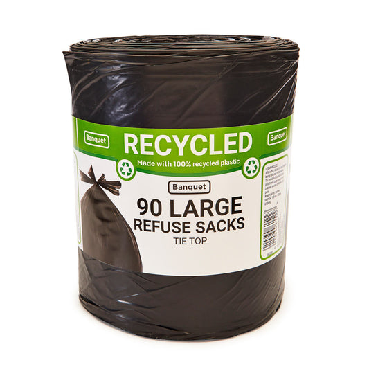 Banquet Recycled Tie Top Large Refuse Sacks - 90 Eco-Friendly Bags for Convenient and Sustainable Waste Management