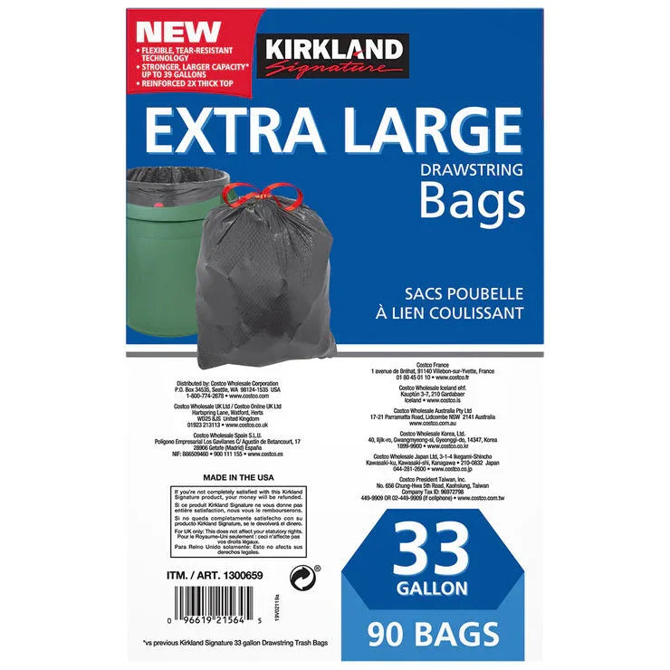 Kirkland Signature 33 Gallon Flex-Tech Bin Bags Pack of 90 - Bulkbuydirect