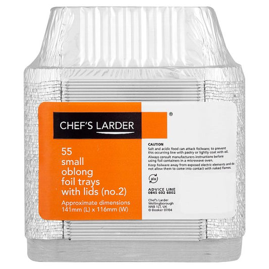 Chef's Larder 55 Small Oblong Foil Trays with Lids 141mm (Pack of 16)