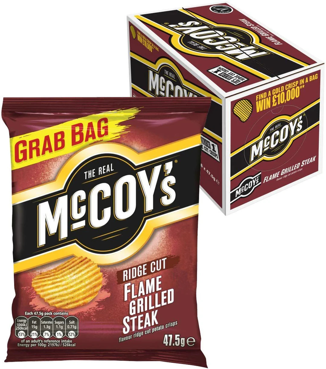 McCoy's Flame Grilled Steak Grab Bag Crisps 45g, Pack of 36