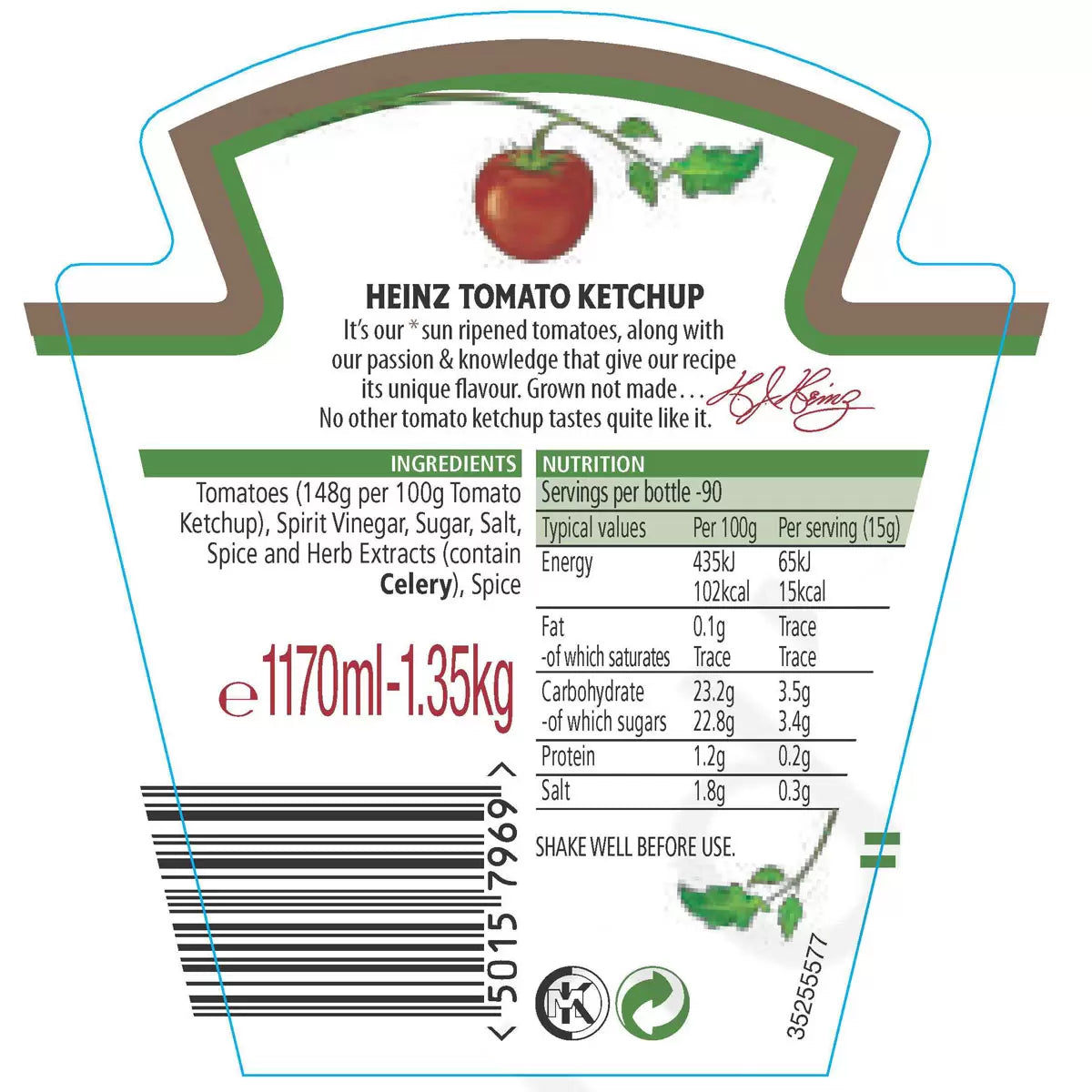 Heinz Tomato Ketchup, 2 x 1.35kg