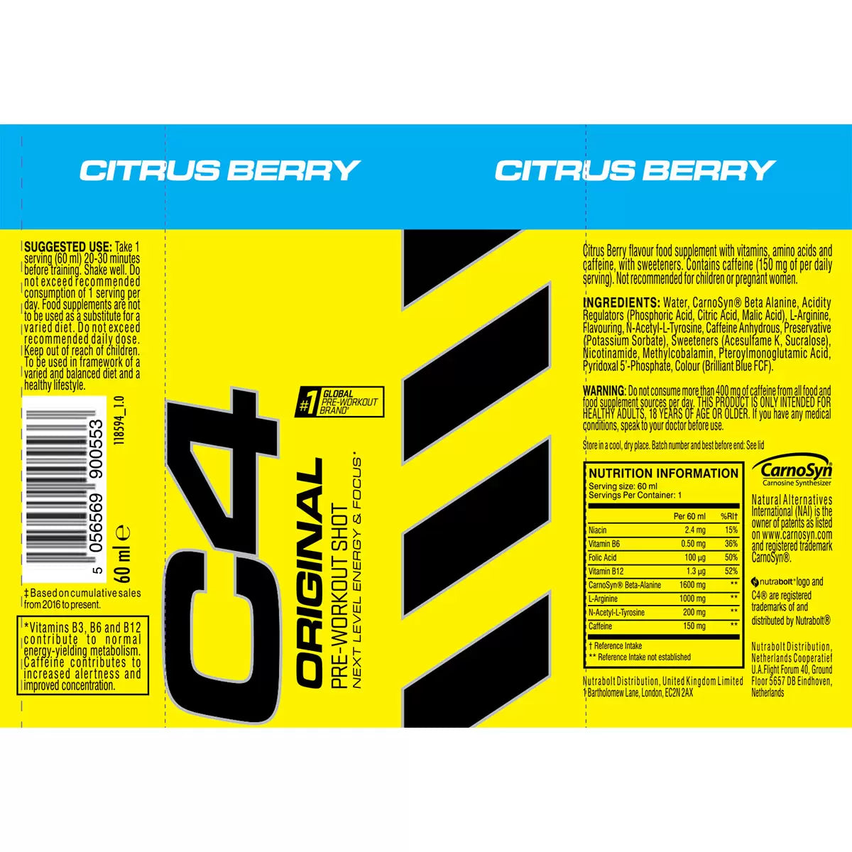 C4 Original Pre-Workout Shots in Citrus Berry, 12 x 60ml