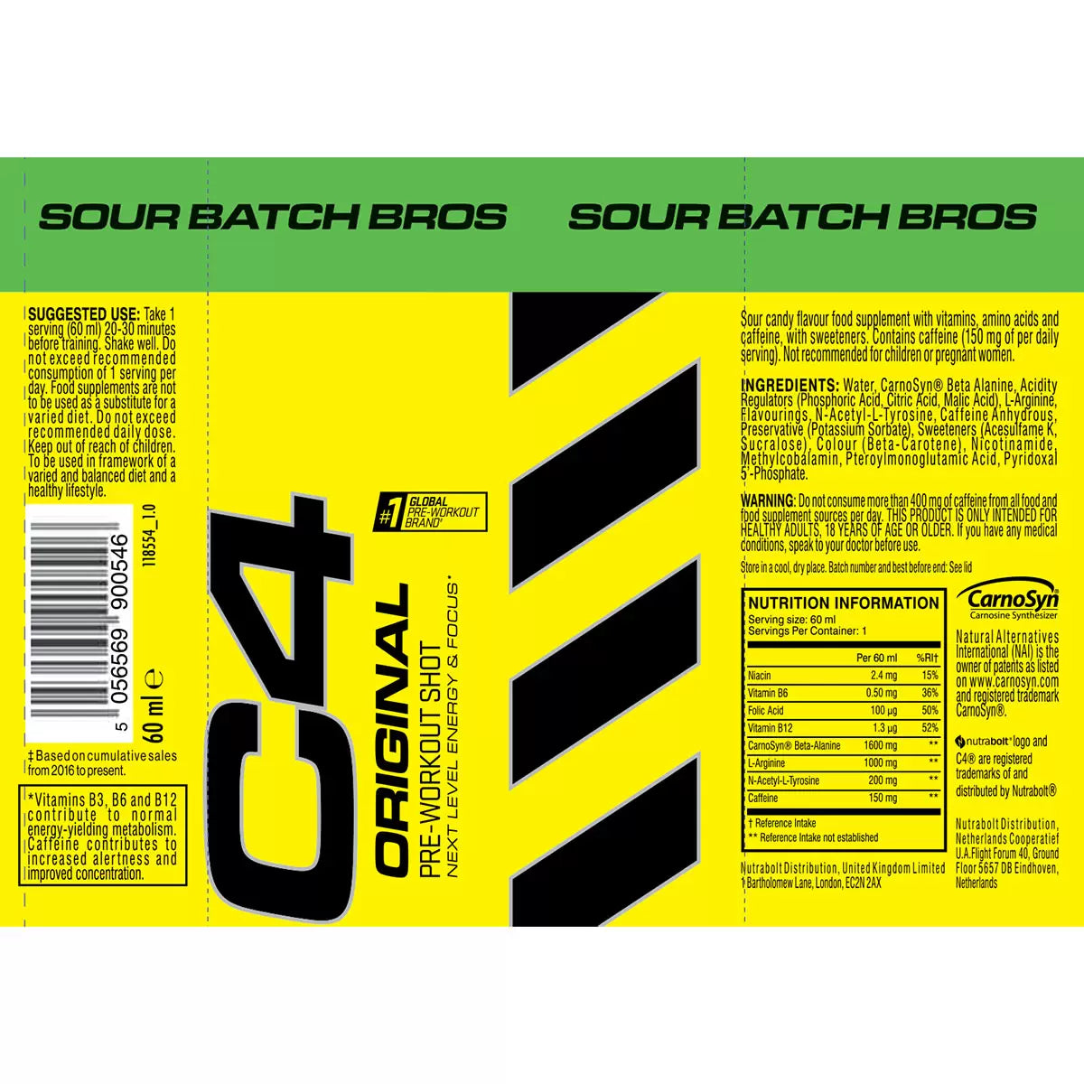 C4 Original Pre-Workout Shots in Sour Batch Bros, 12 x 60ml