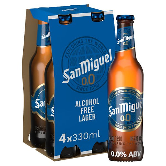 San Miguel 0,0% Alcohol Free Lager Beer 4 x 330ml Bottles (Pack of 24)