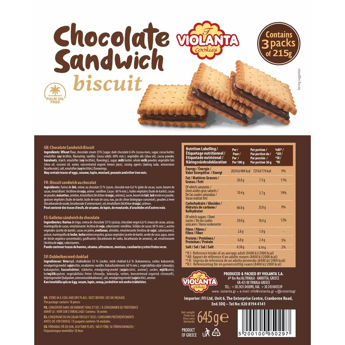 Violanta Chocolate Sandwich Biscuits, 645g