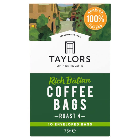 Taylors of Harrogate Rich Italian Coffee Bags 10 Enveloped Bags 75g (Pack of 3)