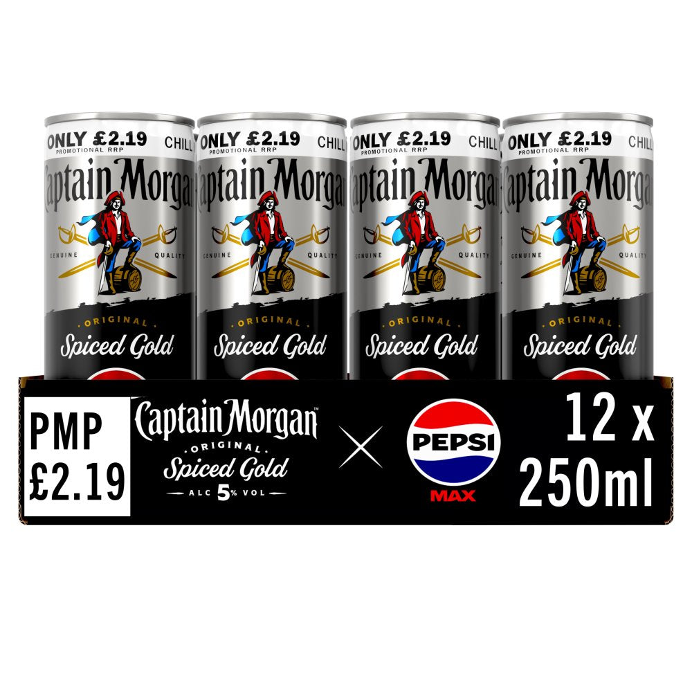 Captain Morgan Original Spiced Gold and Pepsi MAX® Ready to Drink 12x250ml PMP 5% vol cans