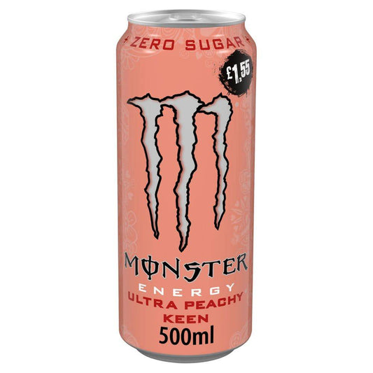 Monster Energy Drink Ultra Peachy Keen Zero Sugar 12 x 500ml (Pack of 12) - Bulkbuydirect