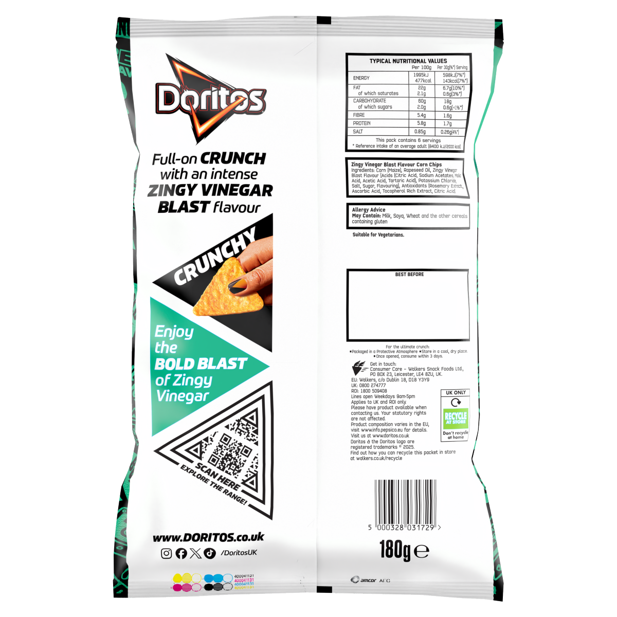 Doritos Salt & Vinegar Tortilla Chips Crisps (18 x 70g)