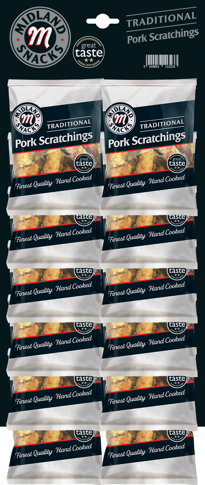 Midland Snacks Traditional Pork Scratchings 12x40g (Pubcard)