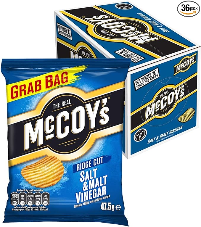 McCoy's Salt & Malt Vinegar Grab Bag Crisps 45g, Pack of 36