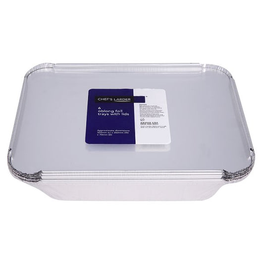 Chef's Larder 6 Oblong Foil Trays with Lids 322mm (Pack of 12)