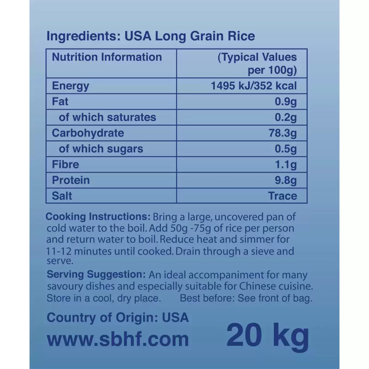 Chinatown USA Long Grain Rice, 20kg