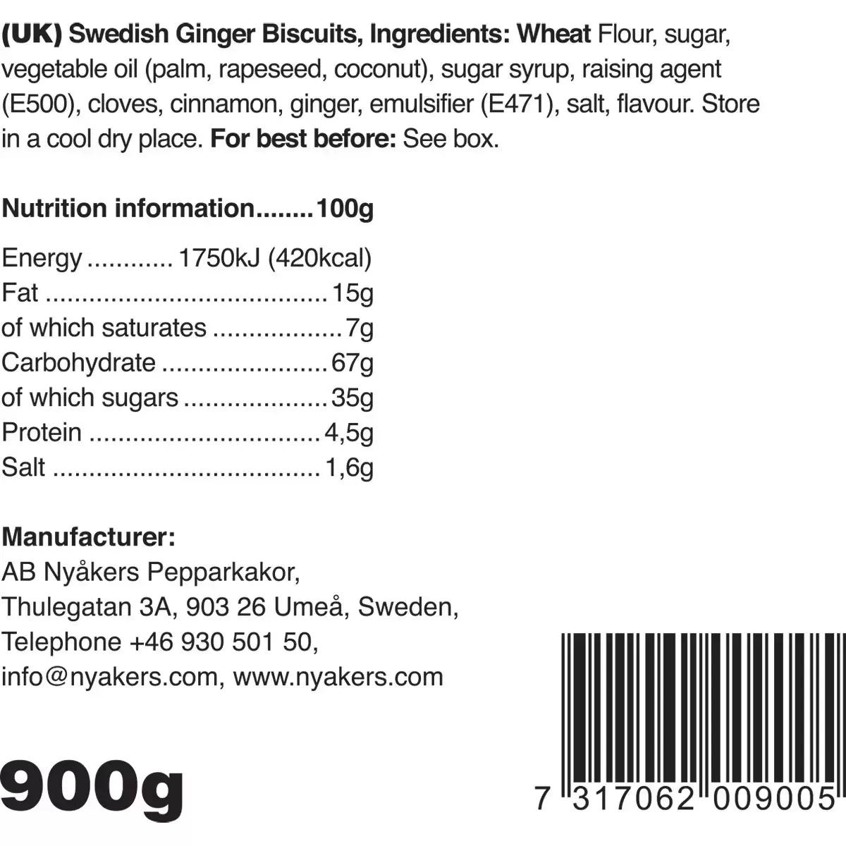 Nyakers Pepparkakor Swedish Ginger Thins, 900g