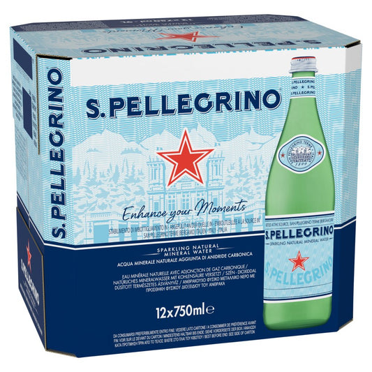 San Pellengrino Sparkling Natural Mineral Water Glass 12 x 750ml (Pack of 12)
