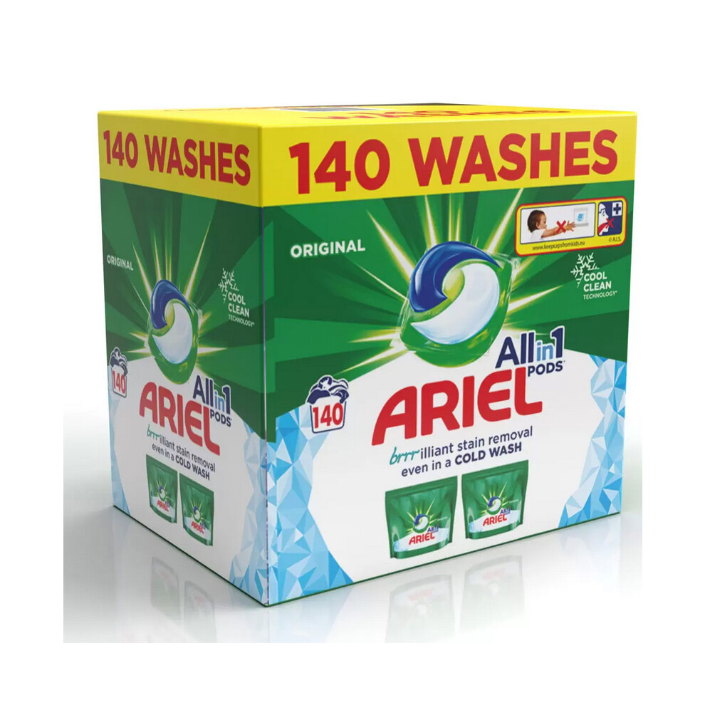 Ariel 3 in 1 Pods Washing Detergent Capsules Pods 70 or 140 Pods (Family Pack)